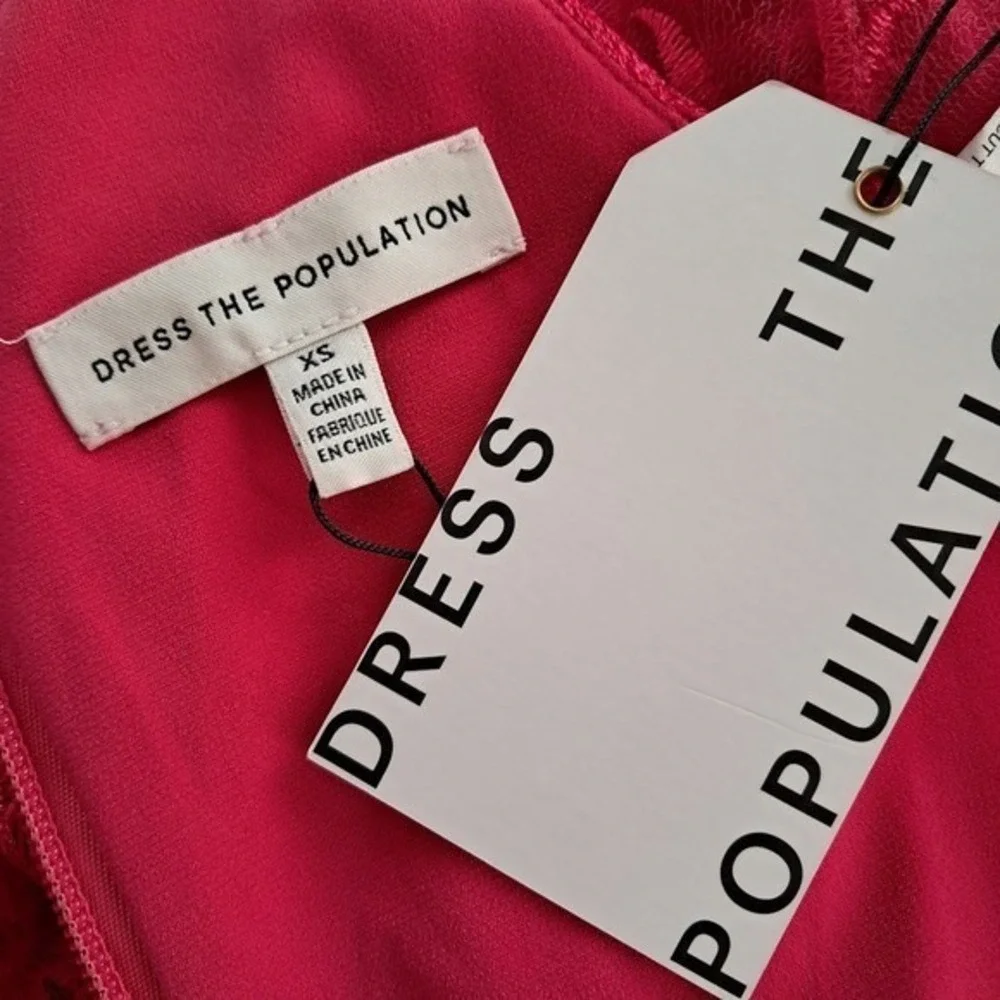 Dress The Population Audrey 3D Floral V-Neck Sleeveless Fuchsia‎ Pink Midi Dress